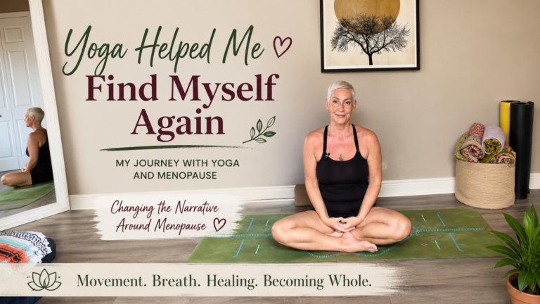 Liz Osceola practicing menopause yoga in a peaceful wellness studio, sharing her healing journey through yoga, breathwork, and holistic women’s wellness.