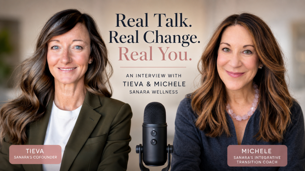 Michele Hearn and Tieva Taylor discussing whole person wellness and life transitions at Sanara Wellness during an integrative coaching interview.