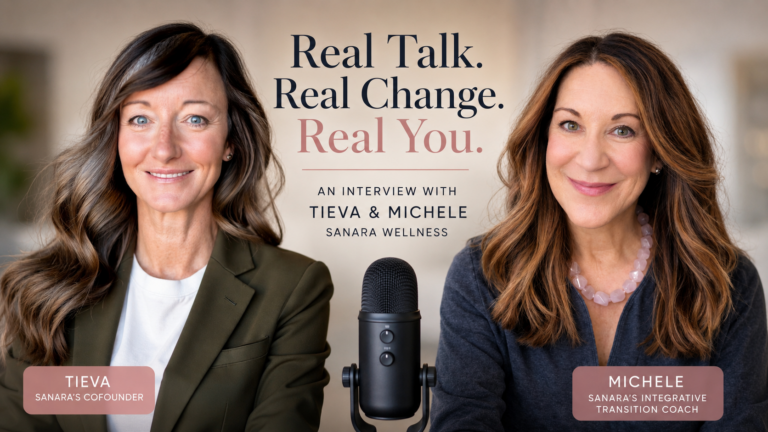 Michele Hearn and Tieva Taylor discussing whole person wellness and life transitions at Sanara Wellness during an integrative coaching interview.