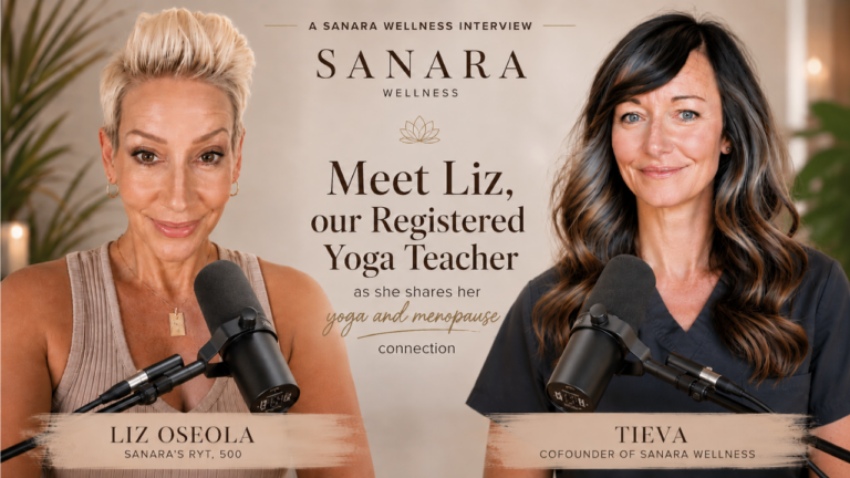 Liz Osceola and Tieva from Sanara Wellness during an interview discussing menopause yoga, women’s wellness, healing, and reconnecting with the body through compassionate movement and support.